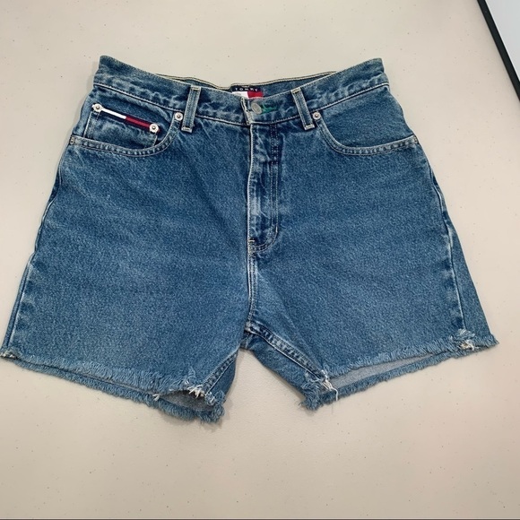 Tommy Hilfiger Cut Off Shorts Junior 7 Blue Vintage Pre Y2K High Rise Flag Women - Picture 1 of 11